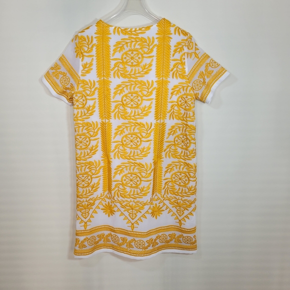 ALL ROW Yellow & White Embroidered Shift Tunic Dress, Size Small - Picture 3 of 7